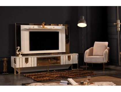 Chanell Tv Ünitesi Beyaz bronz aynalı-boyalı