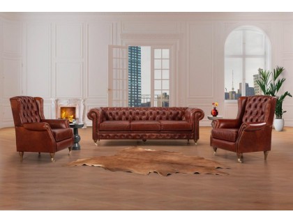 Комплект мягкой мебели Сastello из натуральной кожи в стиле Капитоне.